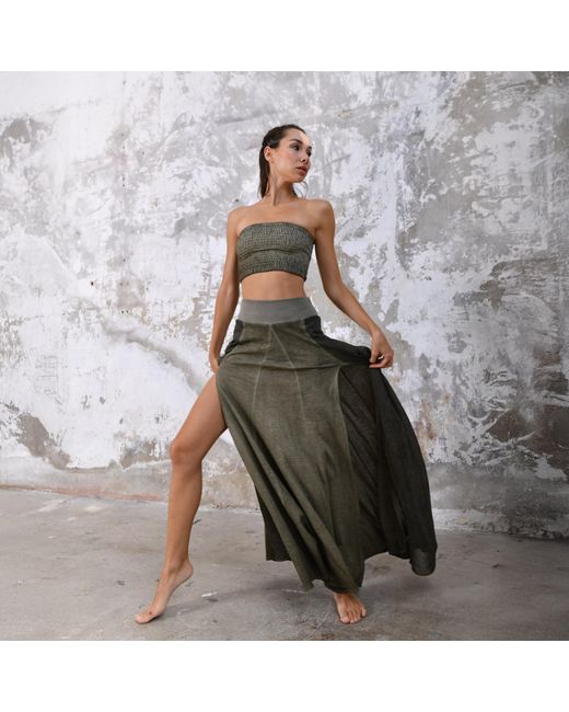 Zhenabia Green Zhe Skirt Boho High Slit Maxi Skirt