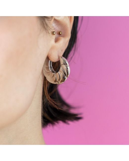 Gutta Design White Bombé Earring Rhodium Plated