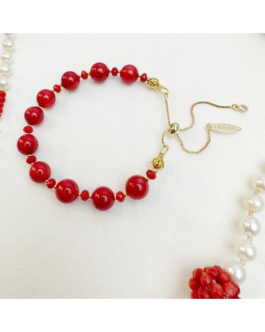 Farra Red Holiday Gift Bamboo Coral Adjustable Bracelet