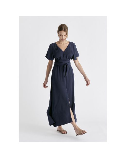 Paisie Blue Maxi Waist Tie Dress