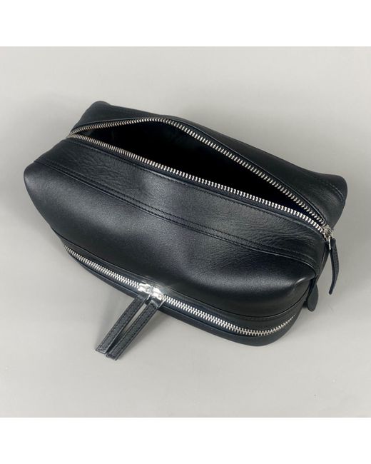 LeatherCo. Black Leather Open Top Wash Bag for men
