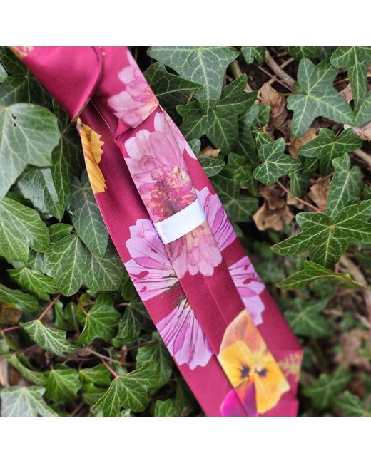 Baines London Red Joy Floral Design Satin Suit Tie