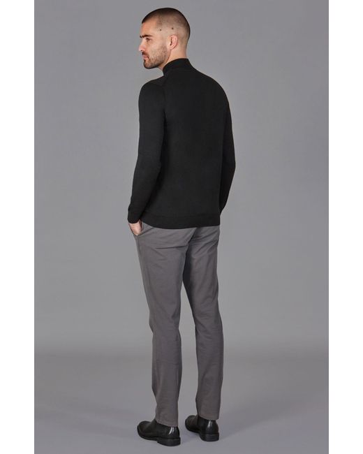 Paul James Knitwear Black Superfine Riccardo Merino Silk Mock Turtle Neck Jumper for men