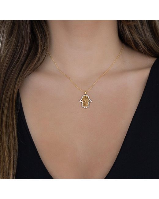 Ebru Jewelry Metallic Soul Journey Hamsa & Diamond Necklace