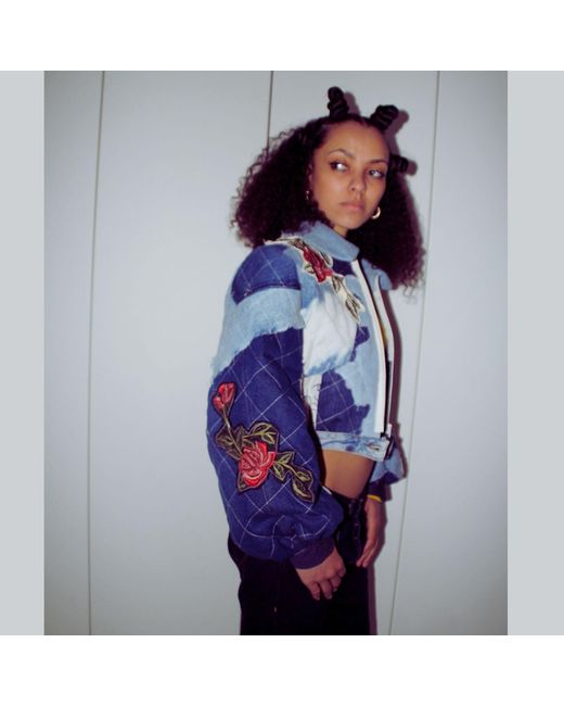Couture to Your Door Blue Quilted Denim Avant Garde Bomber Jacket