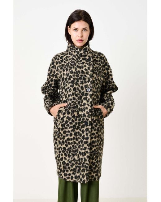 Louche Black Donalda Animal Funnel Neck Coat