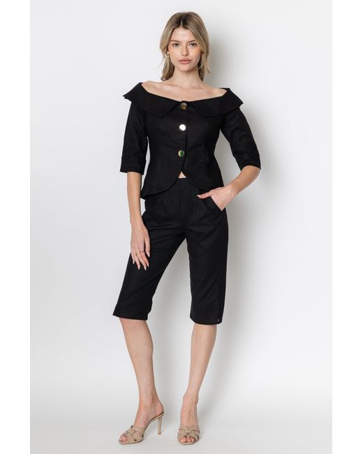 Zetaye Black Celeste Linen Cotton Blazer