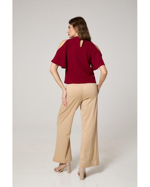 K-Win London Red Elegant Butterfly Sleeve Cold-Shoulder Top