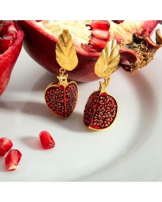Milou Jewelry Metallic Pomegranate Slice Drop Leaf Earrings