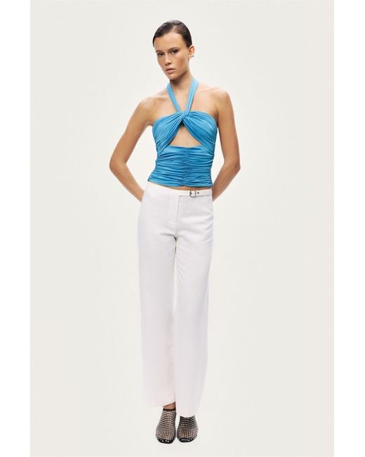 Nocturne Blue Cut-Out Draped Blouse