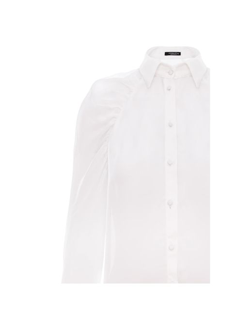 AVENUE No.29 White Gathered Raglan Sleeve Viscose Buttoned Down Shirt