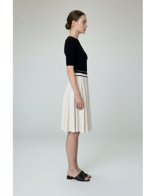 Conquista White Neutrals Elegant A-Line Skirt With Contrast Waistband