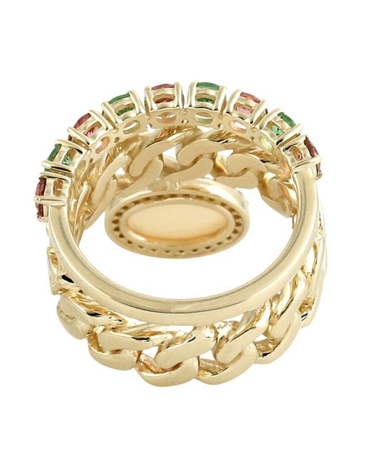 Artisan Metallic Opal, Multi Tourmaline & Diamond Chain Link Ring