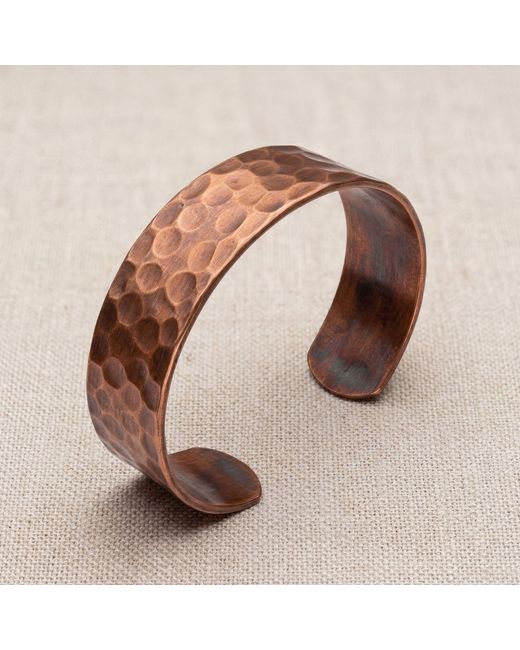 Anatoliacraft Brown Hammered Solid Copper Wide Cuff Bracelet