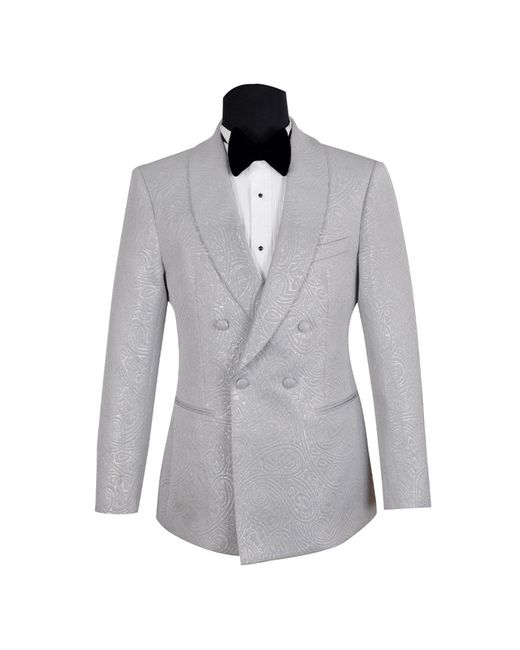DAVID WEJ Gray Neutrals Kensington Double Breasted Shawl Lapel Jacquard Blazer for men
