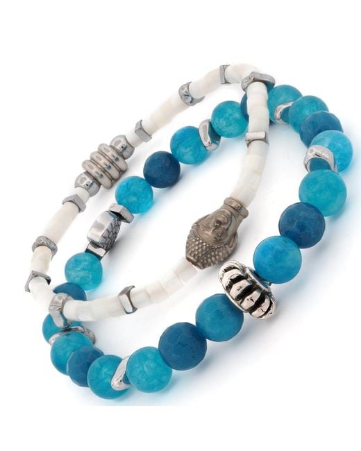 Ebru Jewelry Blue Ocean Zen Jade & Pearl Bracelet Set for men