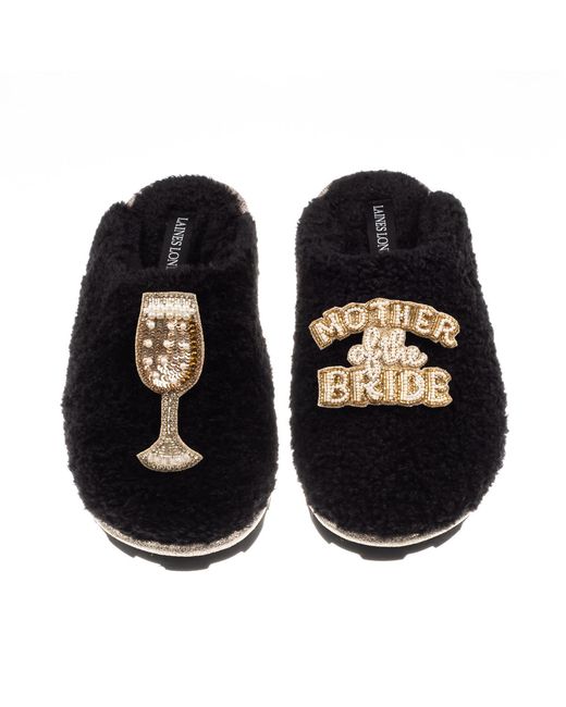 Laines London Black Teddy Closed Toe Slippers With Mother Of The Bride Brooches