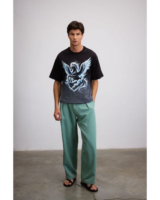 Je Te Veux Black Fantastica Winged Horse Printed T-Shirt for men
