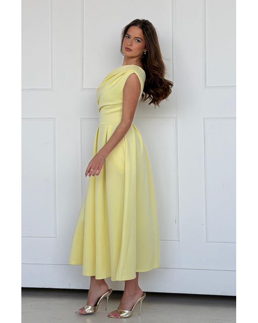 Girl In Mind Yellow Betty Asymmetric Midi Dress