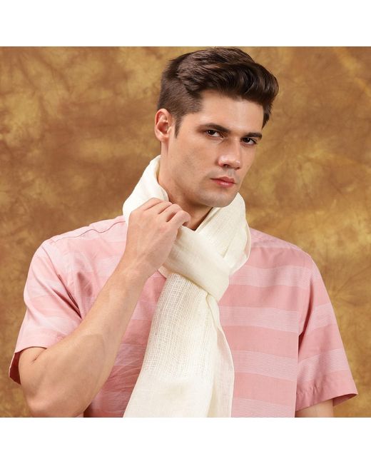 Heritagemoda White Handmade Cream Linen Scarf for men