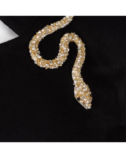 House of Laines London Black Laines Couture Wool Blend Cape With Embellished Wrap Pearl & Crystal Snake
