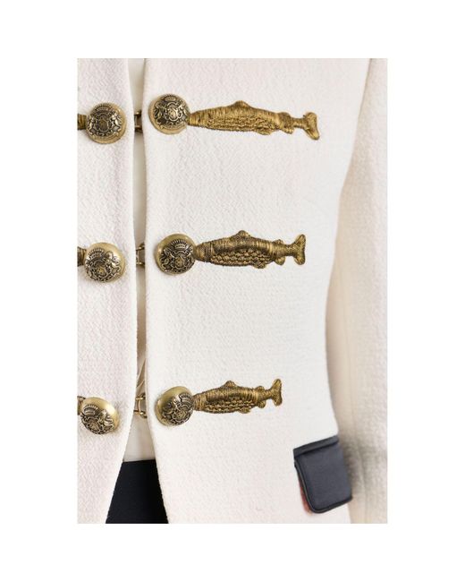 The Extreme Collection White Neutrals Ivory Military Tailored Blazer With Embroidery Nuvola