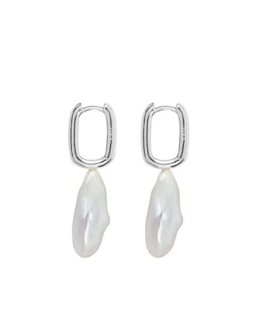 Ora Pearls White Aetis Flat Baroque Pearl Hoop Earrings-silver