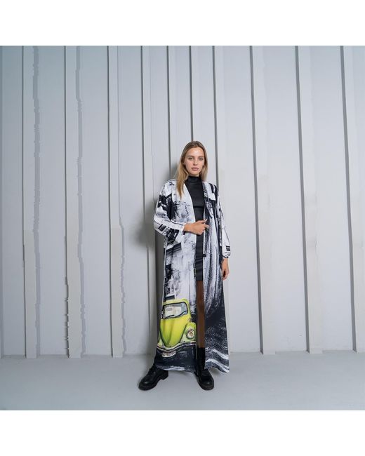 DHARA SHETH DUBAI Gray Neon Drive Car Abstract Print Long Kimono Dress