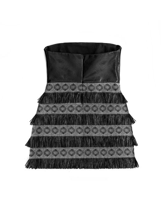 Victoria Slavinskaia Black Leather Strapless Evening Dress
