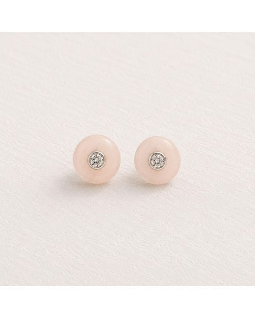 Lily Flo Jewellery Pink Rose Quartz And Diamond Stud Earrings