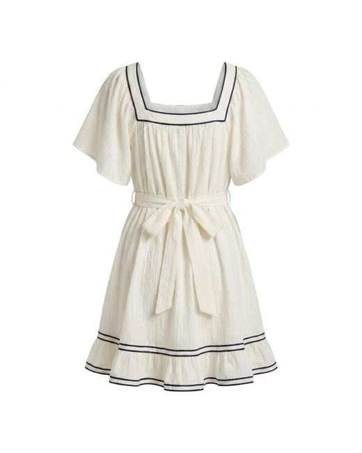 Modenaire White Neutrals Contrast Trim Mini Dress Sculpted Waist
