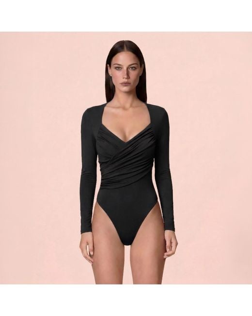 Maan Istanbul Black Folds Detail Bodysuit