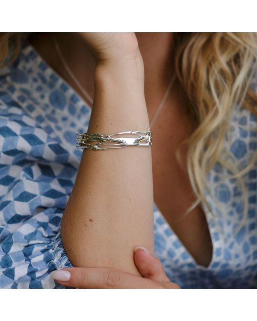 Isla Silver Metallic Organic Sterling Cuff Bangle