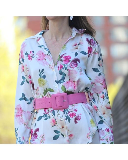 BeltBe Pink Suede Square Buckle Belt