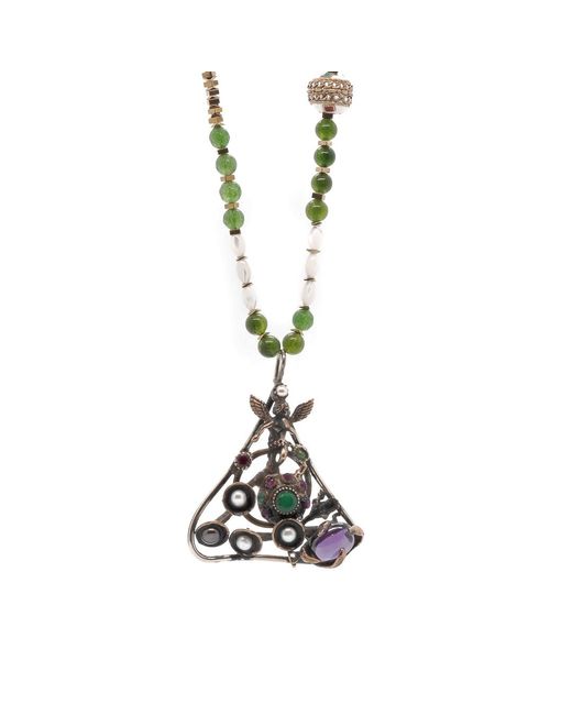 Ebru Jewelry White Jade & Amethyst Gemstone Handmade Angel Pendant Beaded Necklace