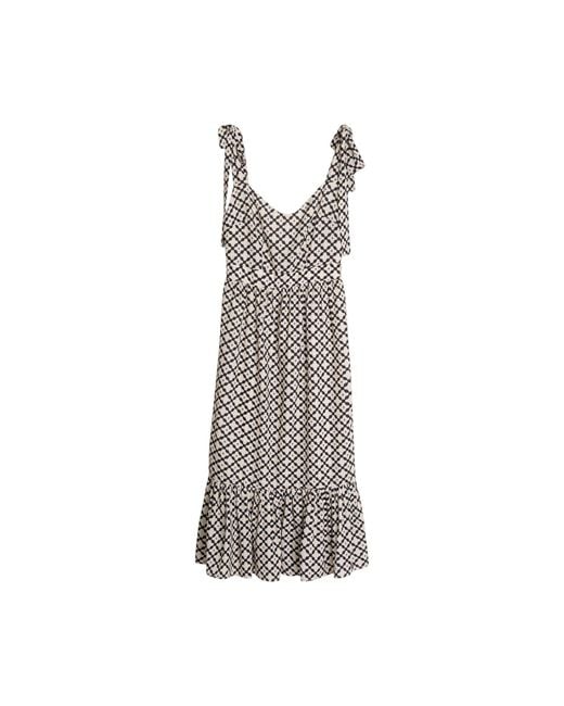 Niza Gray Tropez Printed Midi Dress With Ruffled Hem And Sweetheart Neckline