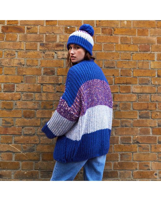 Cara & The Sky Blue Phoebe Stripe Beanie Bobble Hat