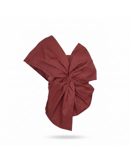 Modenaire Red Asymmetric One Shoulder Top With Sculptural Twist Front Detail