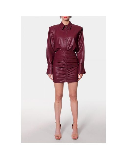 AGGI by HALEWSKI Purple Ruth Burgundy Wine Vegan Leather Mini Skirt