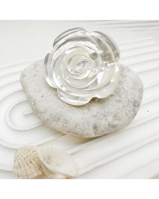 Farra White Camellia Flower Shaped Shell Brooch