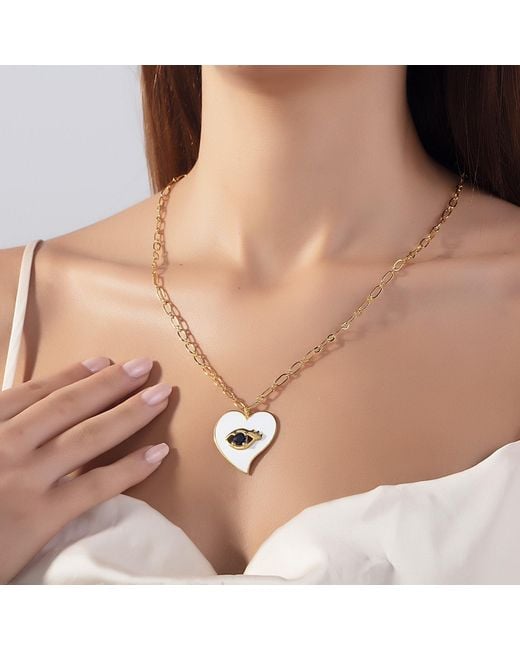 Milou Jewelry White Heart Pendant Necklace With Evil Eye