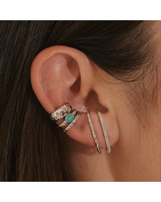 Zohreh White Wide Hammered Ear Cuff Sterling