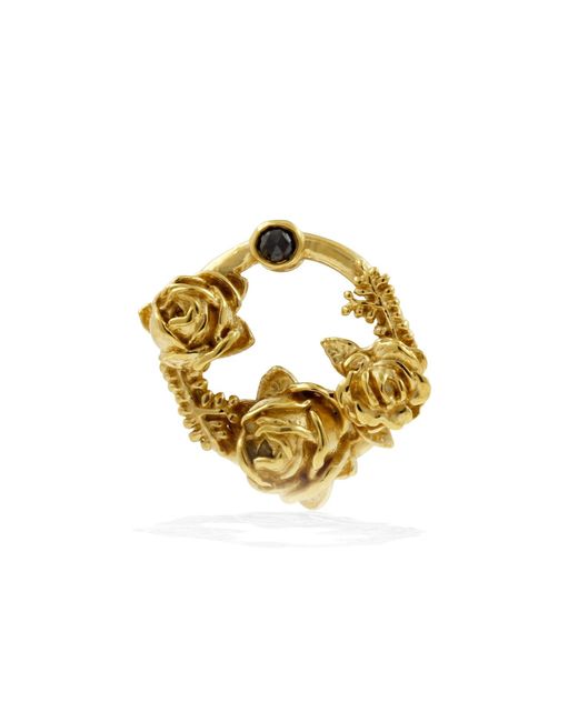 Lee Renee Metallic Black Diamond Rose Halo Lapel Pin Gold for men