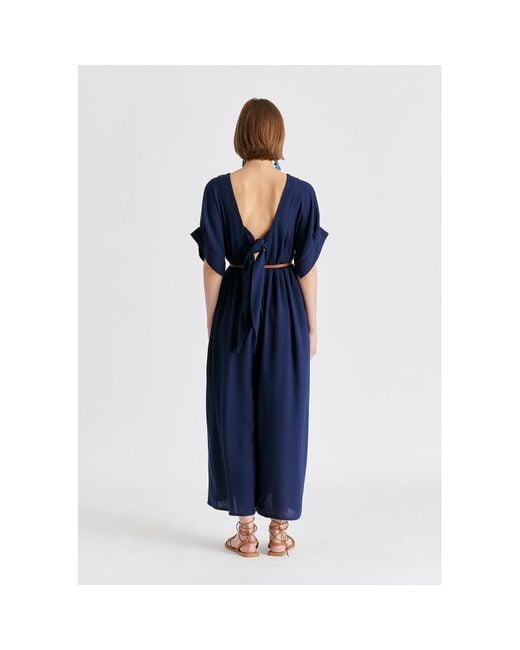 Paisie Blue Relaxed Fit Wide Leg Jumpsuit With Belt