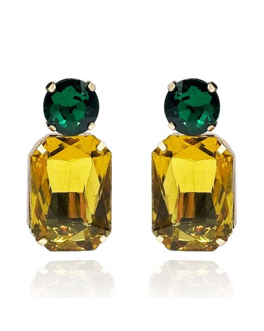 Michael Nash Jewelry Yellow Adelle Topaz Crystal Ocatgon And Emerald Round Stone Drop Earrings