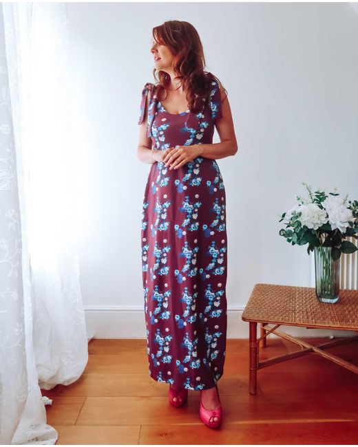 Sophie Cameron Davies Purple Floral Cotton Maxi Dress