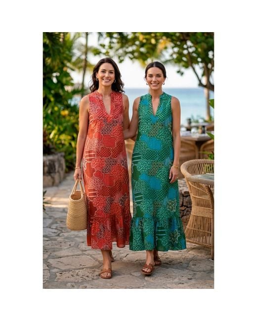 At Last Red Cotton Lombock Midi Dress