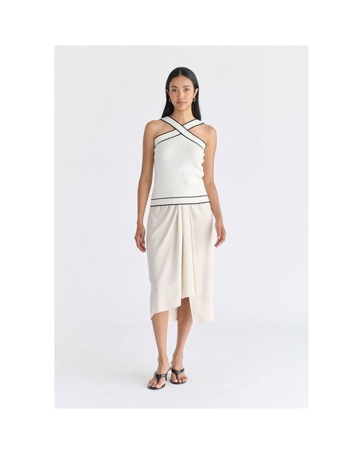 Paisie White Contrast Detail Crisscross Halterneck Knit Top