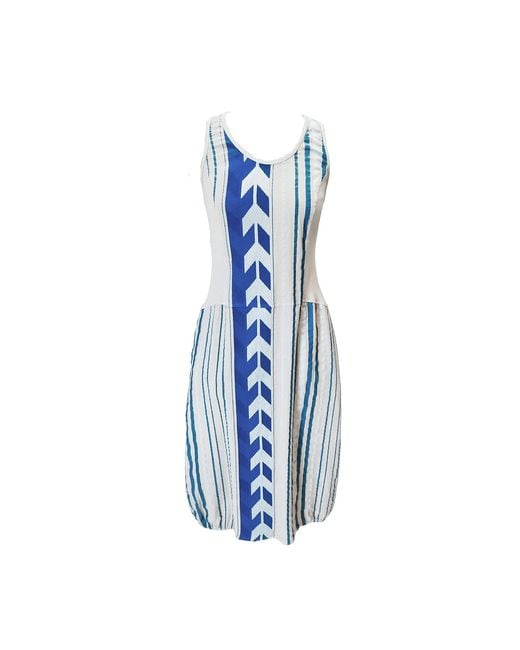 Haris Cotton Blue Tank Balloon Cotton Embroidered Dress With Rib Details