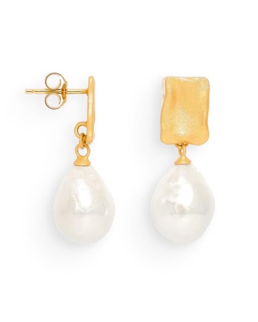 Pearls of the Orient Online Metallic Decus Stud Earrings With Large Baroque Cultured Freshwater Pearls Drop Earrings